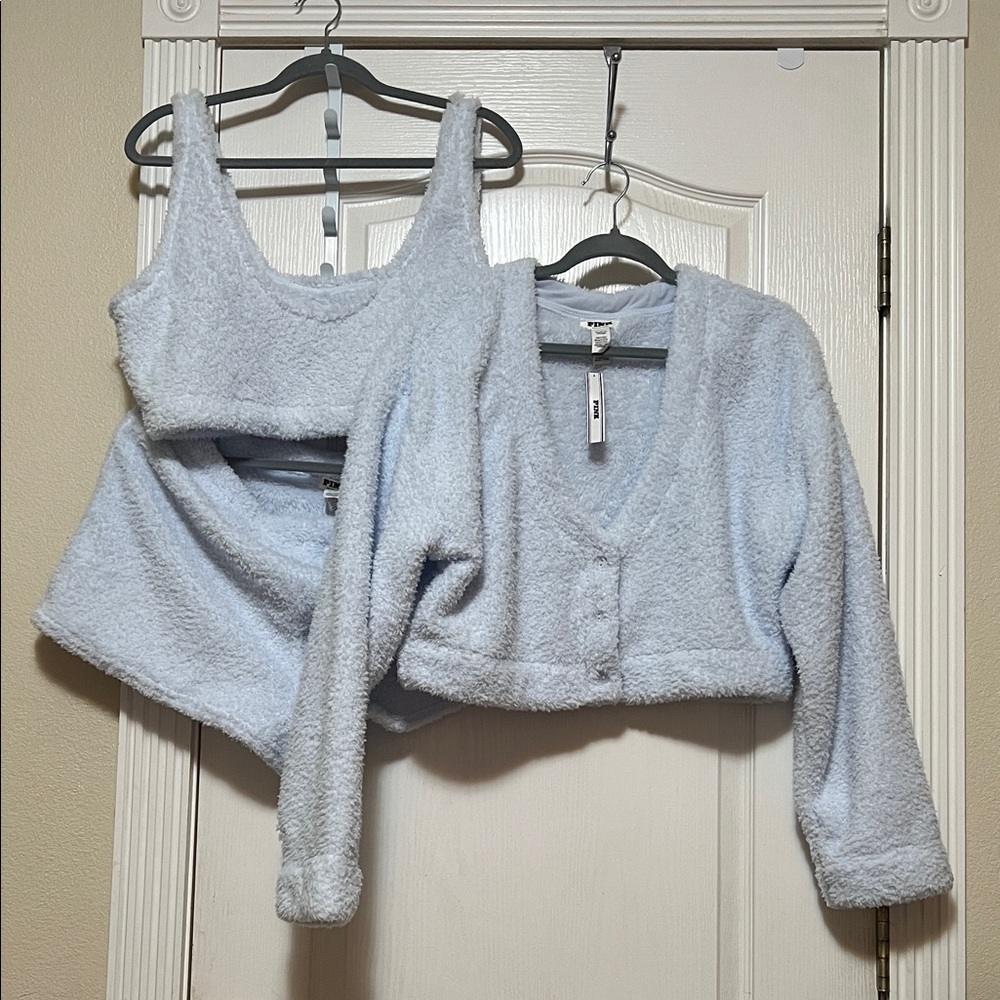 PINK Victoria's Secret Soft Blue Fuzzy Set